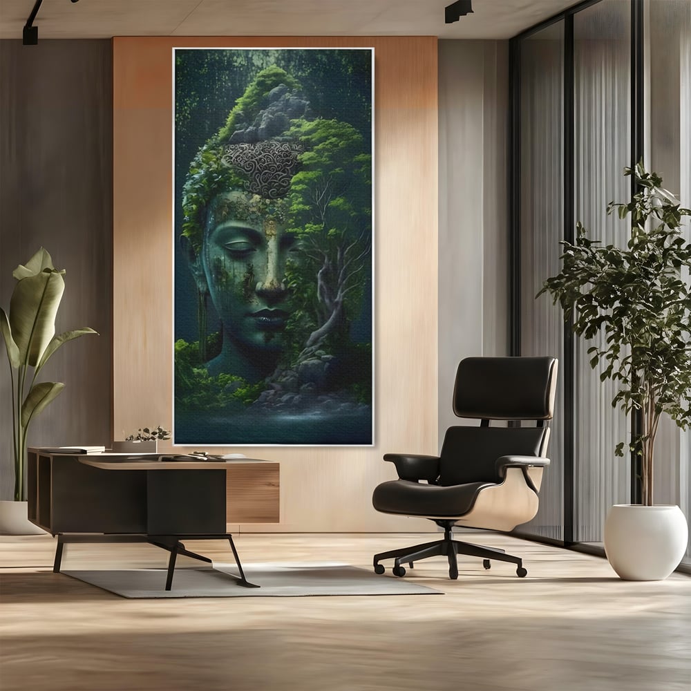 Leinwand Wandbilder Premium, LuxCanva® C1258, Wald bedeckt Buddha, entspannend, Wohnzimmer, lebendige Farben