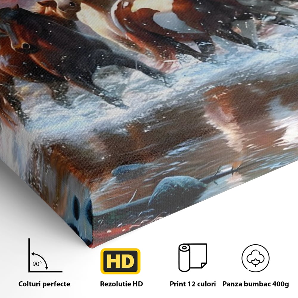 Tablou Canvas Premium, LuxCanva® C1259, Cai Galopand In Salbaticie, Relaxare, Living Room, Culori Vibrante