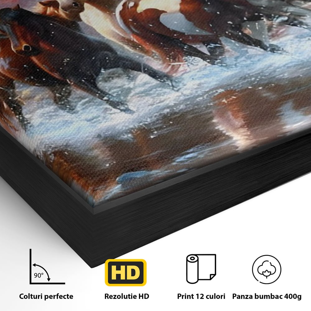 Tablou Canvas Premium, LuxCanva® C1259, Cai Galopand In Salbaticie, Relaxare, Living Room, Culori Vibrante