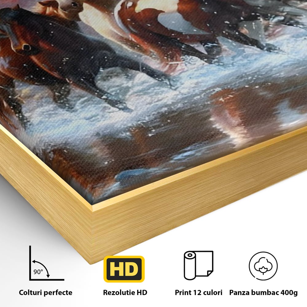 Tablou Canvas Premium, LuxCanva® C1259, Cai Galopand In Salbaticie, Relaxare, Living Room, Culori Vibrante