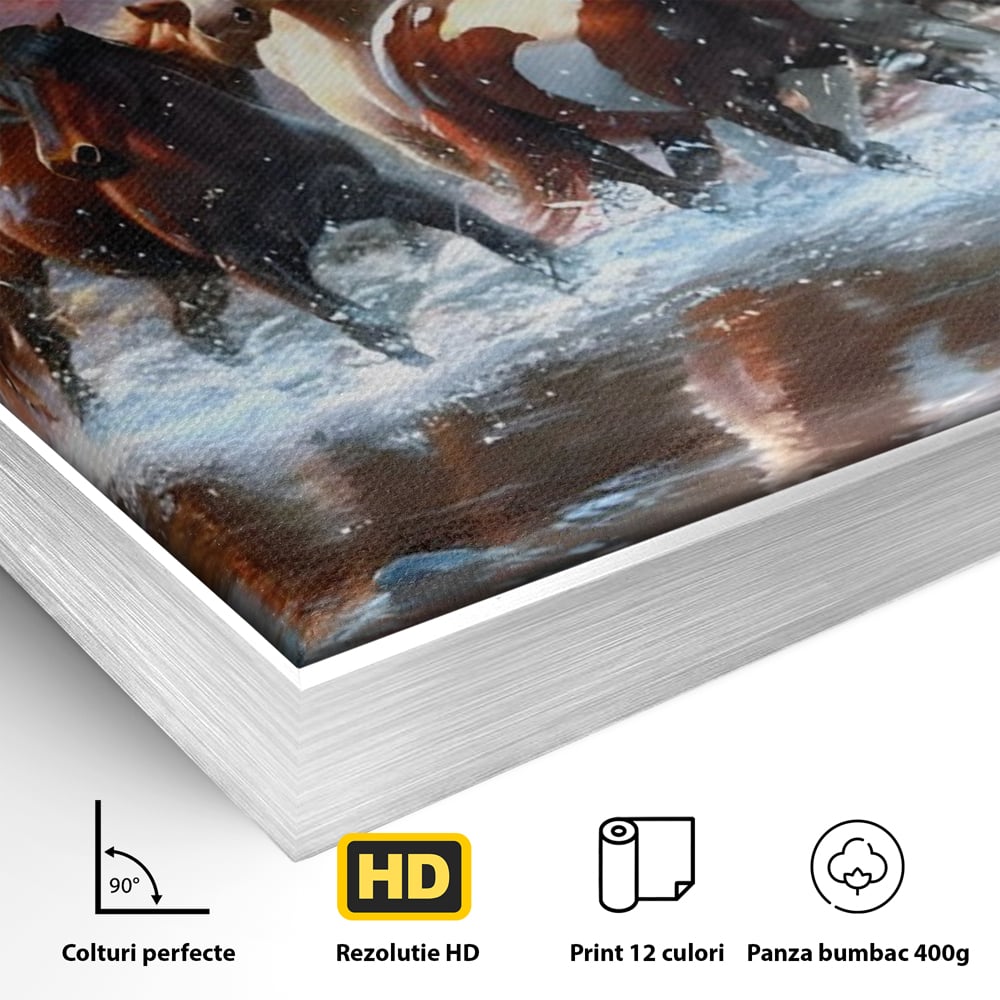 Tablou Canvas Premium, LuxCanva® C1259, Cai Galopand In Salbaticie, Relaxare, Living Room, Culori Vibrante