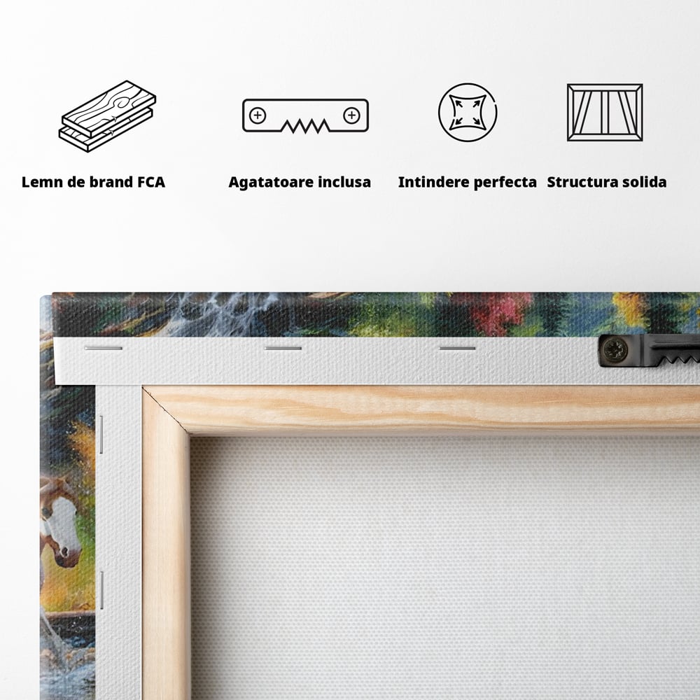Tablou Canvas Premium, LuxCanva® C1259, Cai Galopand In Salbaticie, Relaxare, Living Room, Culori Vibrante