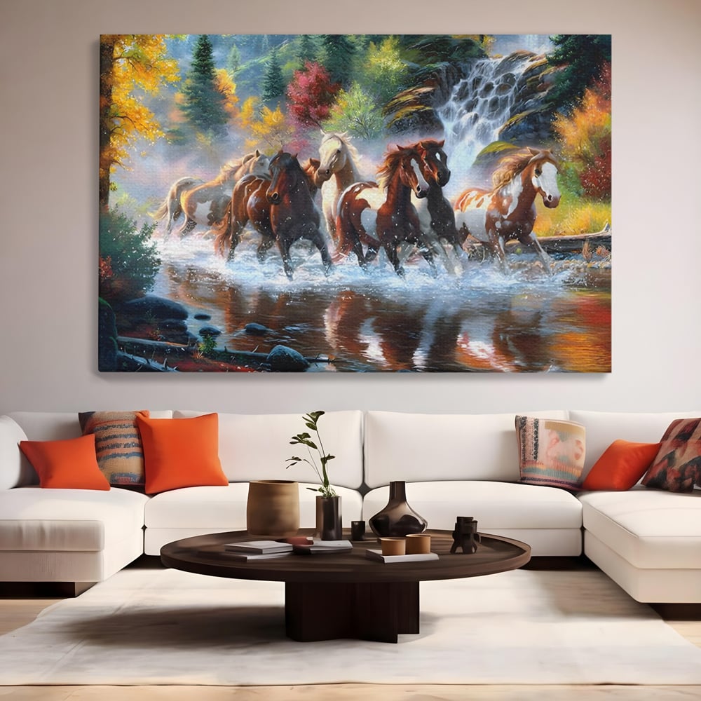 Tablou Canvas Premium, LuxCanva® C1259, Cai Galopand In Salbaticie, Relaxare, Living Room, Culori Vibrante