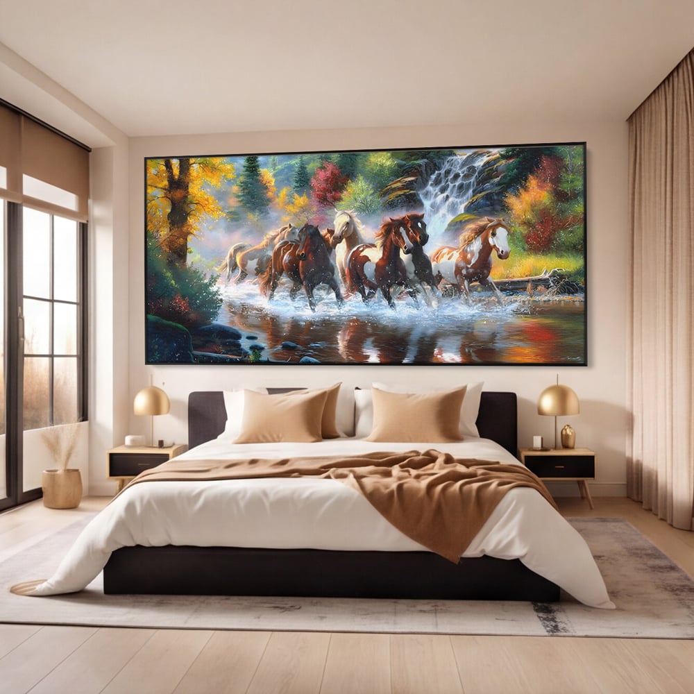 Tablou Canvas Premium, LuxCanva® C1259, Cai Galopand In Salbaticie, Relaxare, Living Room, Culori Vibrante