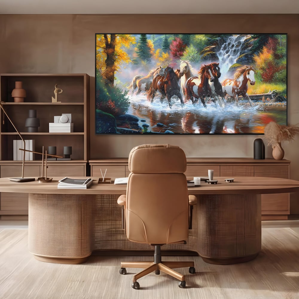 Tablou Canvas Premium, LuxCanva® C1259, Cai Galopand In Salbaticie, Relaxare, Living Room, Culori Vibrante