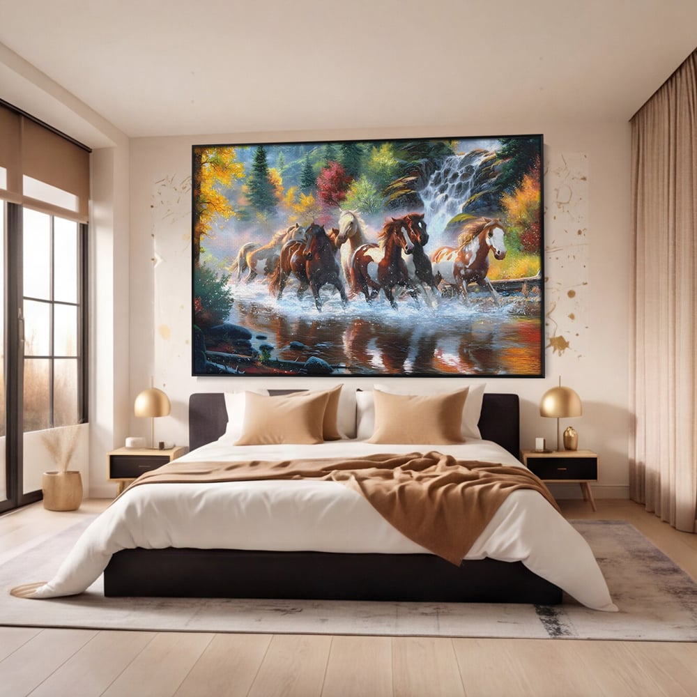 Tablou Canvas Premium, LuxCanva® C1259, Cai Galopand In Salbaticie, Relaxare, Living Room, Culori Vibrante