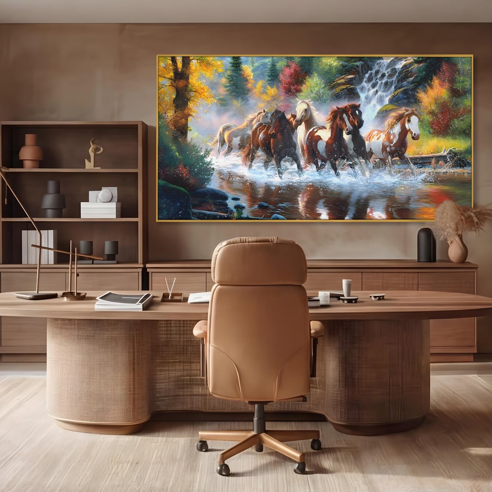 Tablou Canvas Premium, LuxCanva® C1259, Cai Galopand In Salbaticie, Relaxare, Living Room, Culori Vibrante