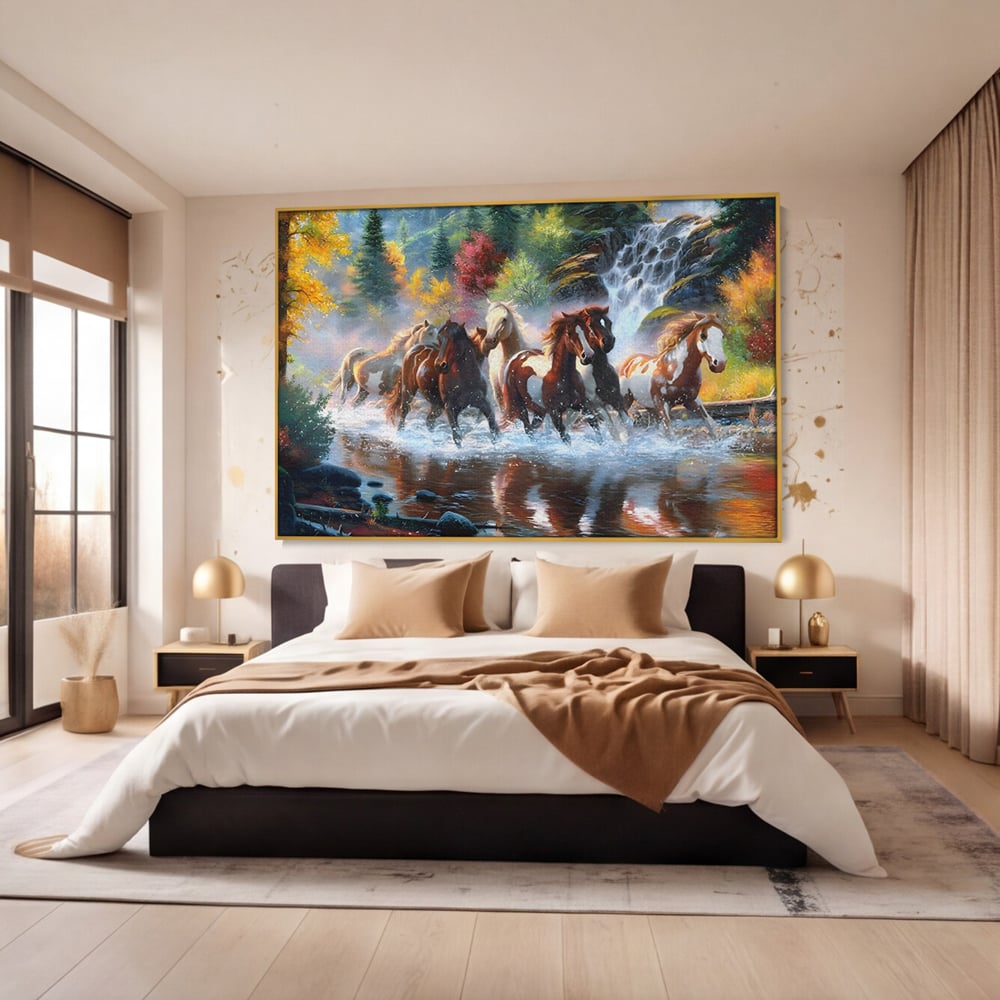 Tablou Canvas Premium, LuxCanva® C1259, Cai Galopand In Salbaticie, Relaxare, Living Room, Culori Vibrante