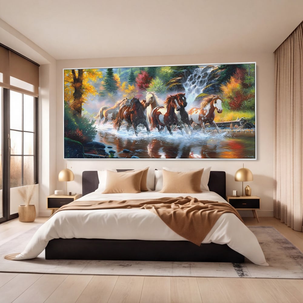 Tablou Canvas Premium, LuxCanva® C1259, Cai Galopand In Salbaticie, Relaxare, Living Room, Culori Vibrante