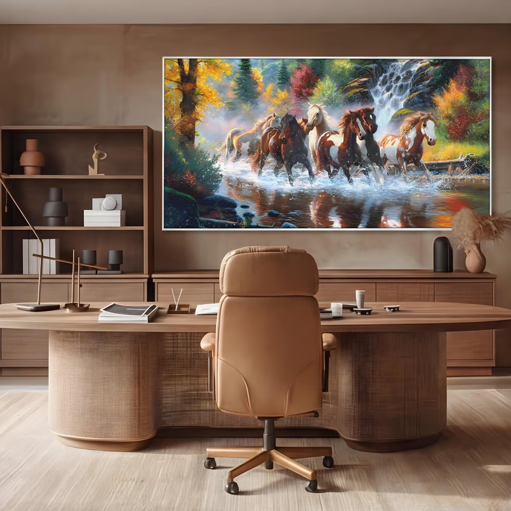 Tablou Canvas Premium, LuxCanva® C1259, Cai Galopand In Salbaticie, Relaxare, Living Room, Culori Vibrante