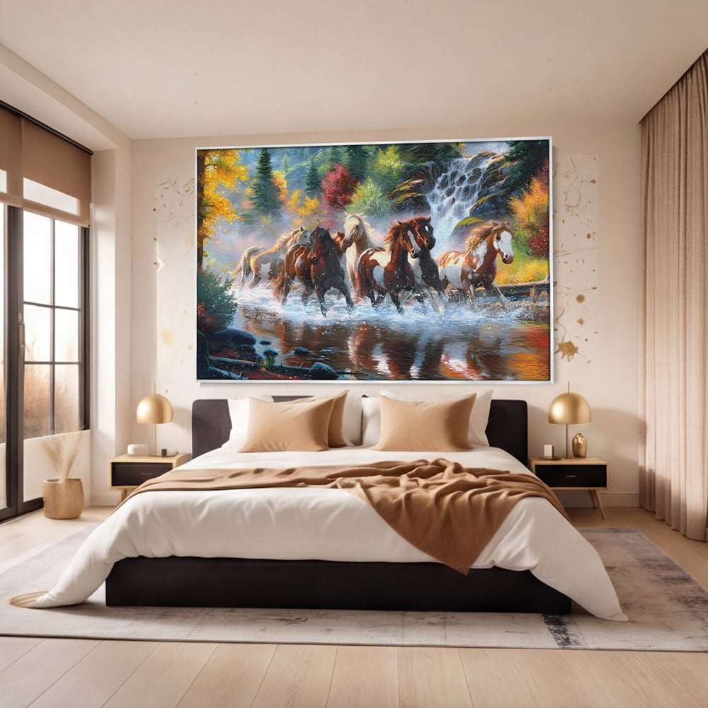 Tablou Canvas Premium, LuxCanva® C1259, Cai Galopand In Salbaticie, Relaxare, Living Room, Culori Vibrante