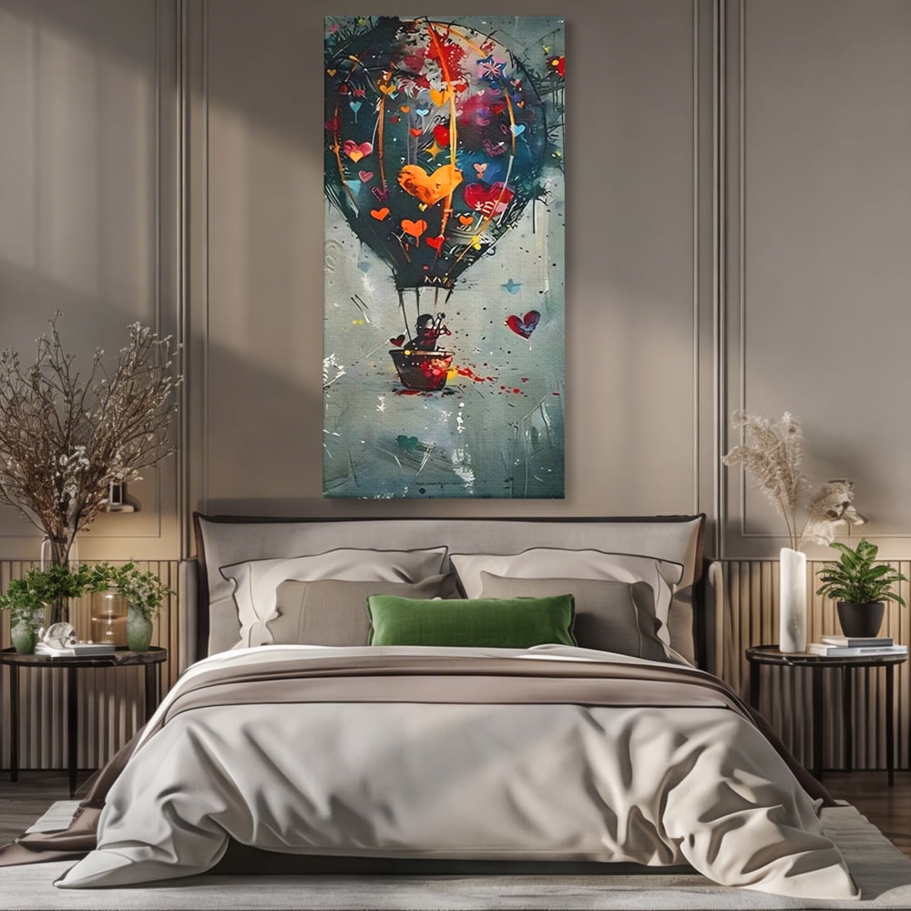 Leinwand Premium Canvas Wandbilder, LuxCanva® C1265, Fliegende Herzen, Entspannend, Liebe, Herz, Wohnzimmer, Lebendige Farben