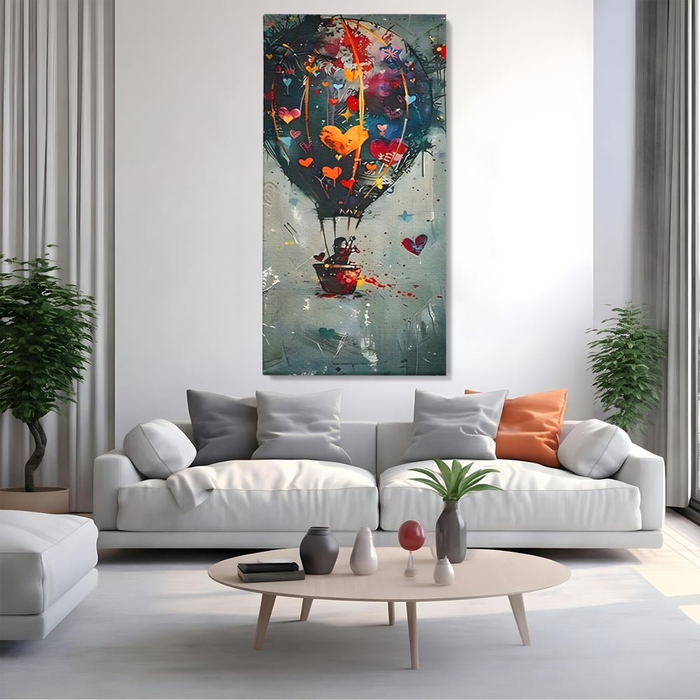 Leinwand Premium Canvas Wandbilder, LuxCanva® C1265, Fliegende Herzen, Entspannend, Liebe, Herz, Wohnzimmer, Lebendige Farben
