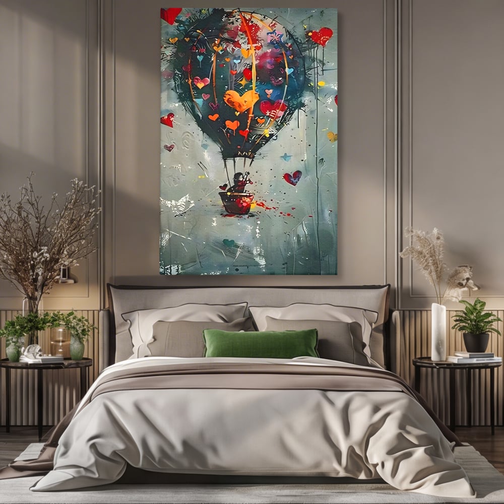 Leinwand Premium Canvas Wandbilder, LuxCanva® C1265, Fliegende Herzen, Entspannend, Liebe, Herz, Wohnzimmer, Lebendige Farben