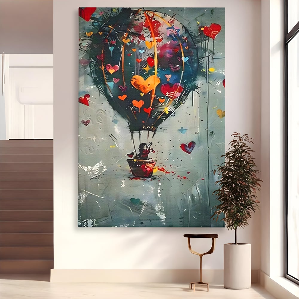 Leinwand Premium Canvas Wandbilder, LuxCanva® C1265, Fliegende Herzen, Entspannend, Liebe, Herz, Wohnzimmer, Lebendige Farben