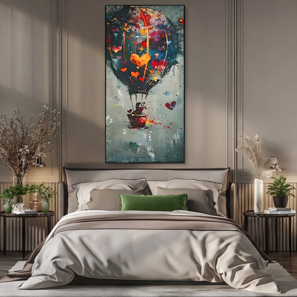Leinwand Premium Canvas Wandbilder, LuxCanva® C1265, Fliegende Herzen, Entspannend, Liebe, Herz, Wohnzimmer, Lebendige Farben
