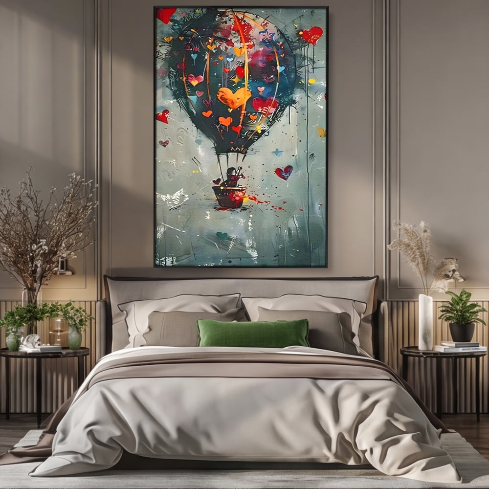 Leinwand Premium Canvas Wandbilder, LuxCanva® C1265, Fliegende Herzen, Entspannend, Liebe, Herz, Wohnzimmer, Lebendige Farben