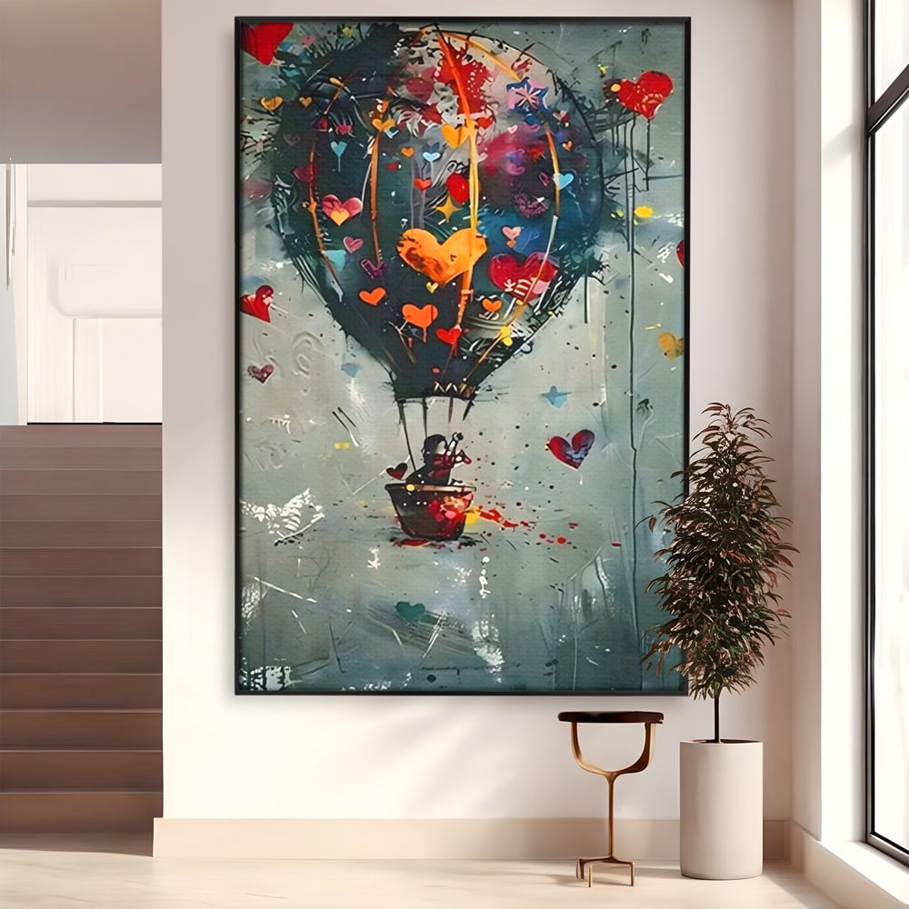 Leinwand Premium Canvas Wandbilder, LuxCanva® C1265, Fliegende Herzen, Entspannend, Liebe, Herz, Wohnzimmer, Lebendige Farben
