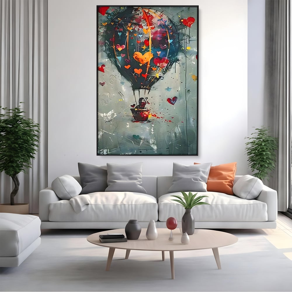 Leinwand Premium Canvas Wandbilder, LuxCanva® C1265, Fliegende Herzen, Entspannend, Liebe, Herz, Wohnzimmer, Lebendige Farben