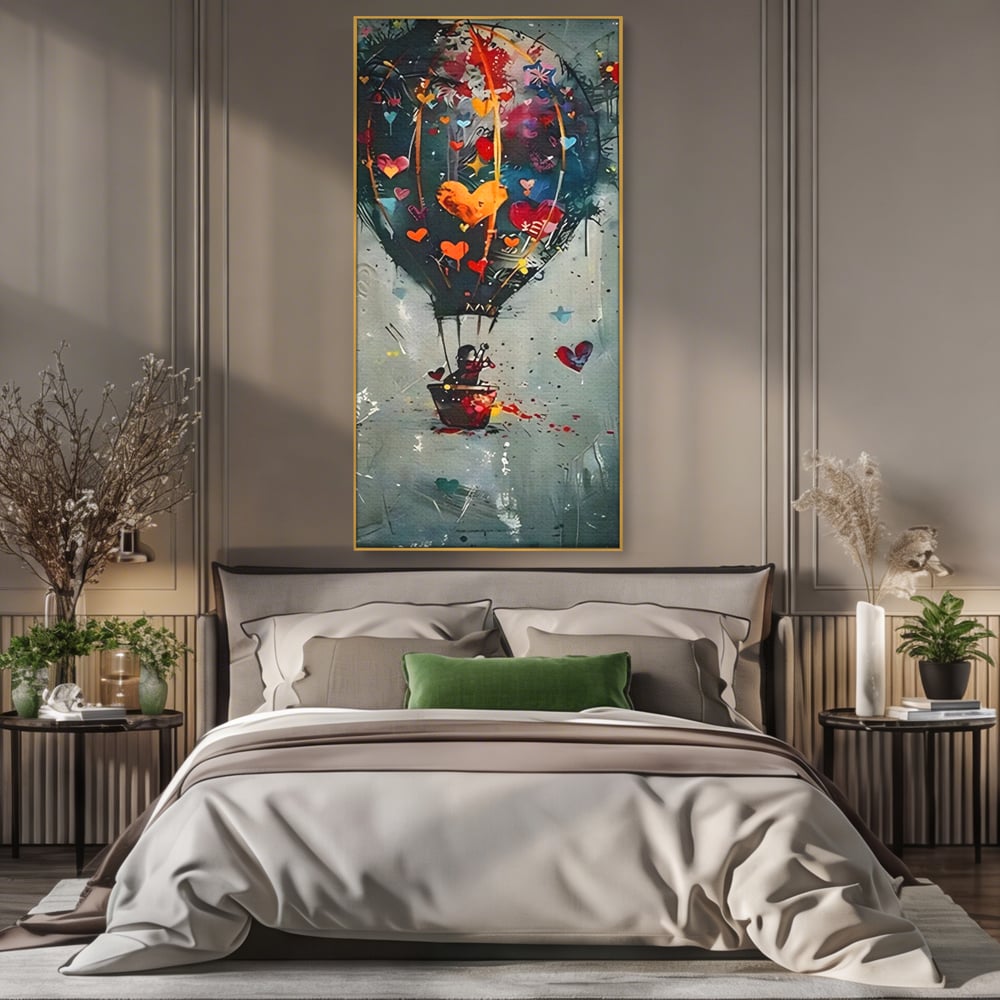 Leinwand Premium Canvas Wandbilder, LuxCanva® C1265, Fliegende Herzen, Entspannend, Liebe, Herz, Wohnzimmer, Lebendige Farben