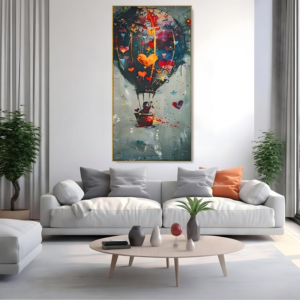 Leinwand Premium Canvas Wandbilder, LuxCanva® C1265, Fliegende Herzen, Entspannend, Liebe, Herz, Wohnzimmer, Lebendige Farben
