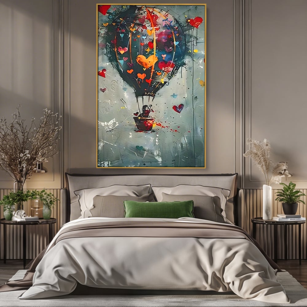 Leinwand Premium Canvas Wandbilder, LuxCanva® C1265, Fliegende Herzen, Entspannend, Liebe, Herz, Wohnzimmer, Lebendige Farben