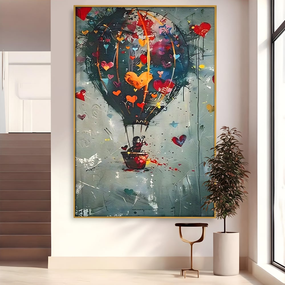 Leinwand Premium Canvas Wandbilder, LuxCanva® C1265, Fliegende Herzen, Entspannend, Liebe, Herz, Wohnzimmer, Lebendige Farben
