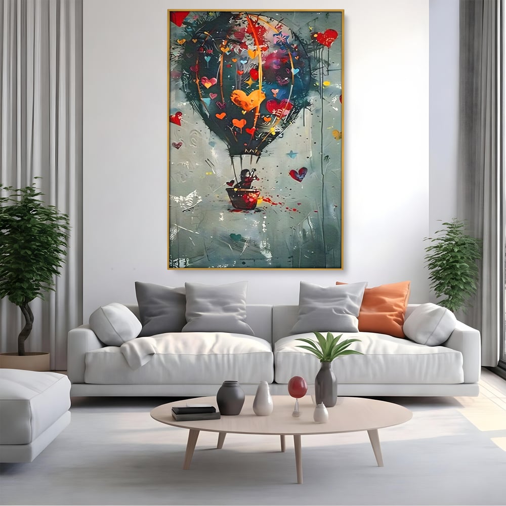 Leinwand Premium Canvas Wandbilder, LuxCanva® C1265, Fliegende Herzen, Entspannend, Liebe, Herz, Wohnzimmer, Lebendige Farben