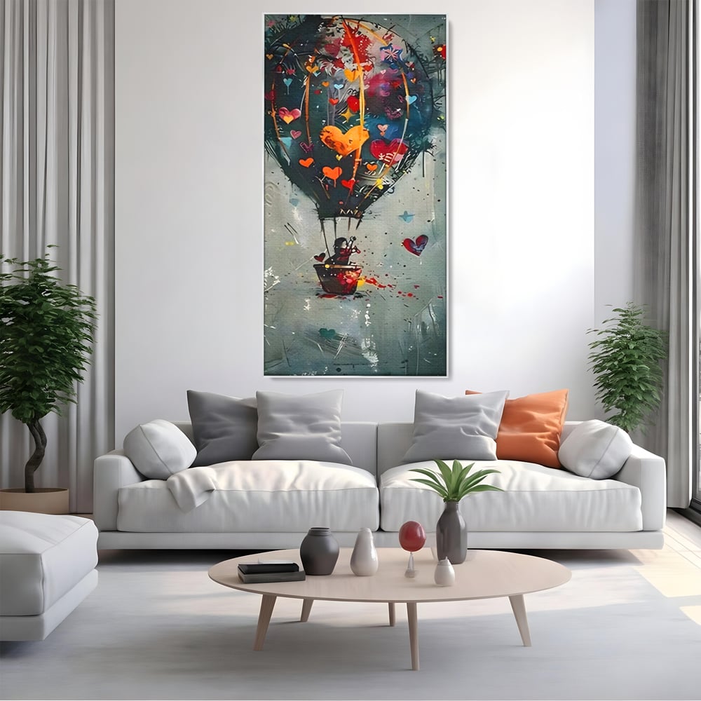 Leinwand Premium Canvas Wandbilder, LuxCanva® C1265, Fliegende Herzen, Entspannend, Liebe, Herz, Wohnzimmer, Lebendige Farben