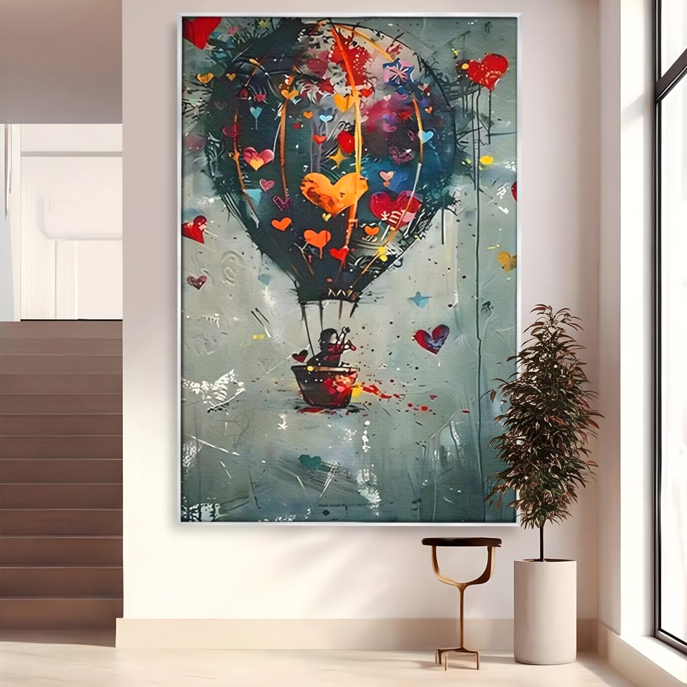 Leinwand Premium Canvas Wandbilder, LuxCanva® C1265, Fliegende Herzen, Entspannend, Liebe, Herz, Wohnzimmer, Lebendige Farben