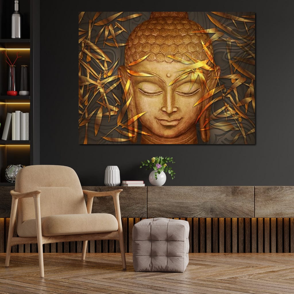 Tablou Canvas Premium LuxCanva® I116, Tacerea Naturii, Buddha, Zen, Liniste, Pace Interioara, Meditatie, Spiritualitate, Armonie, Bambus, Frunze, Chip