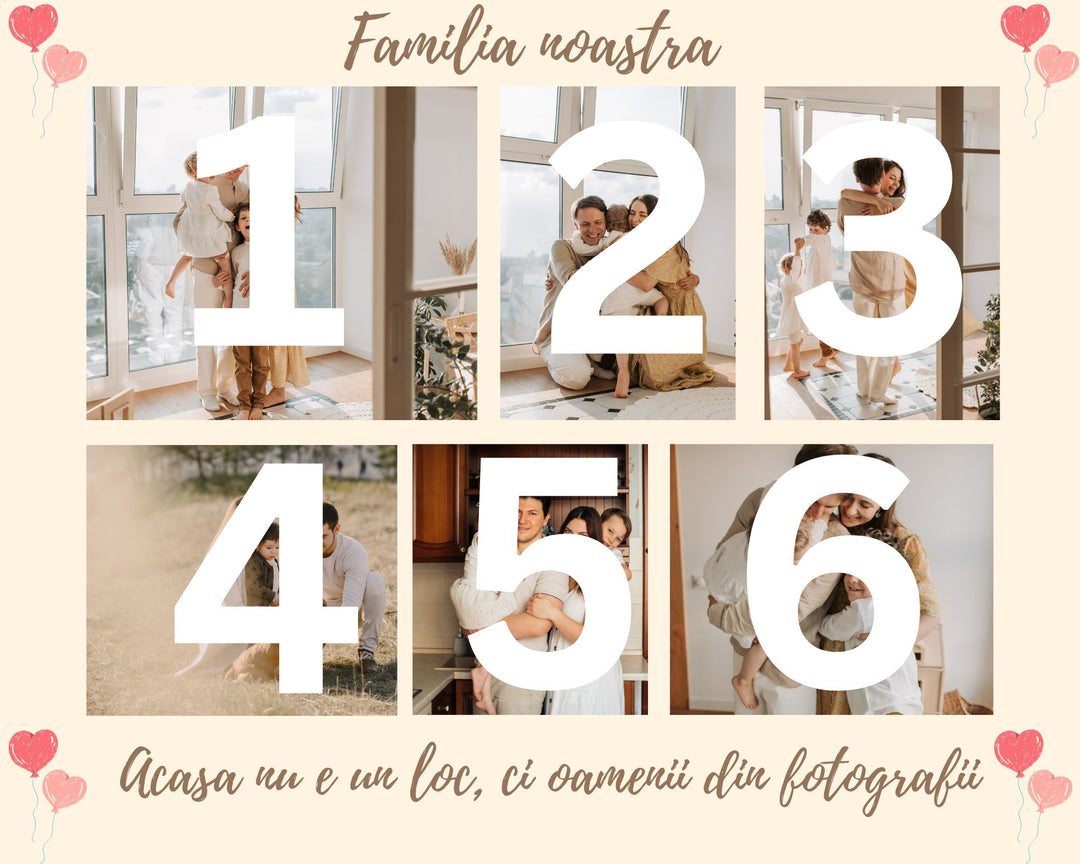 Tablou Canvas Personalizat cu 6 Poze Pentru Familie " Acasa nu e un loc, ci oamenii din fotografii", PS106