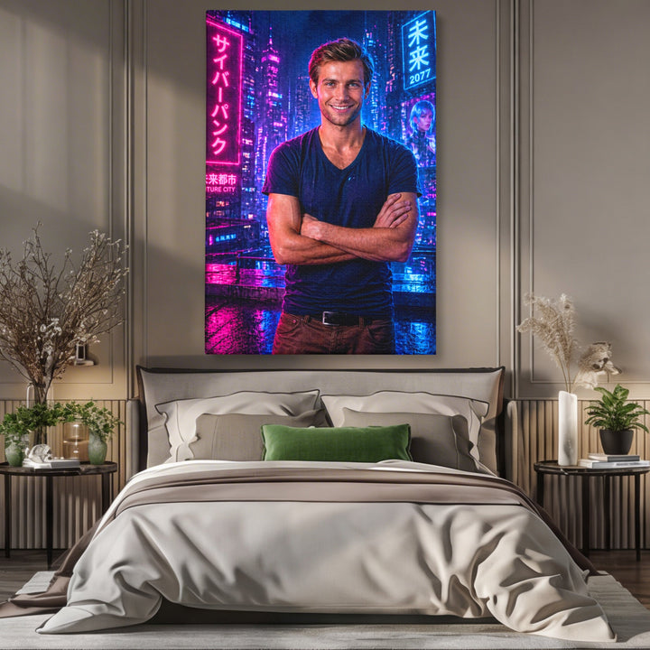 Tablou Personalizat Cyberpunk Neon | Barbati / Gamers | Vertical Portret