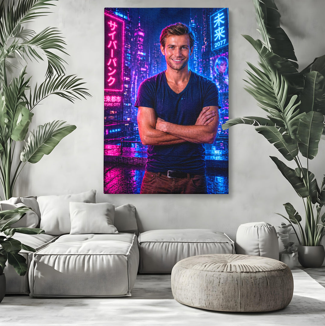 Tablou Personalizat Cyberpunk Neon | Barbati / Gamers | Vertical Portret