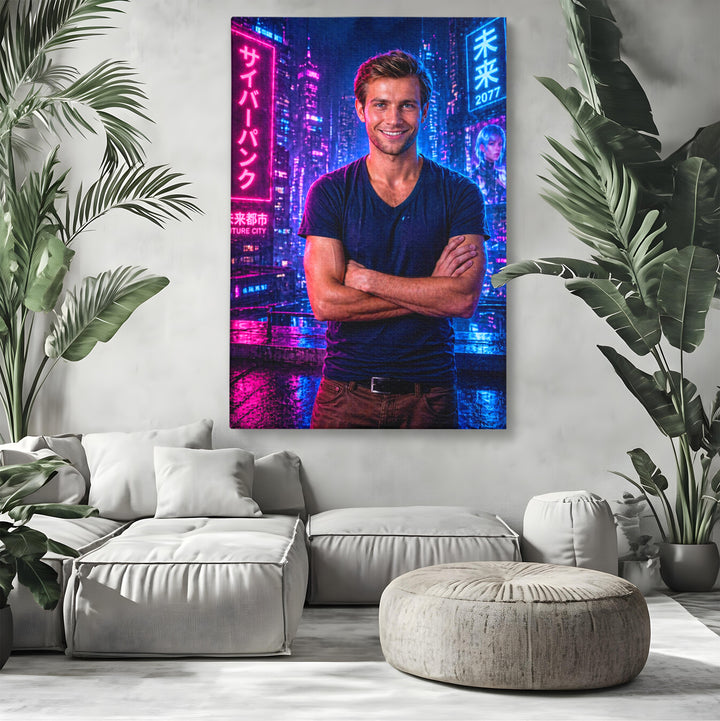 Tablou Personalizat Cyberpunk Neon | Barbati / Gamers | Vertical Portret