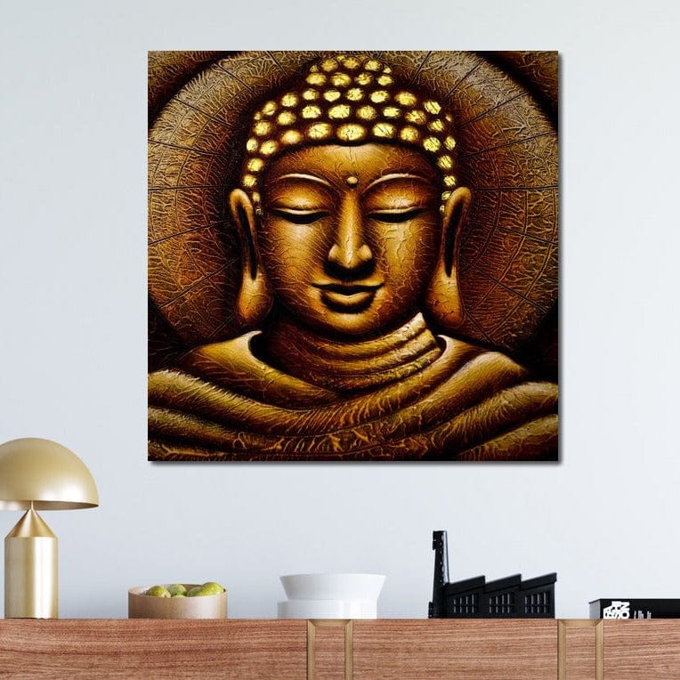 Tablou Canvas Premium LuxCanva® I102, Serenitate Aurie, Buddha, Zen, Liniste, Meditatie, Aur, Echilibru, Iluminare, Energie Pozitiva, Spiritualitate, Living, Dormitor