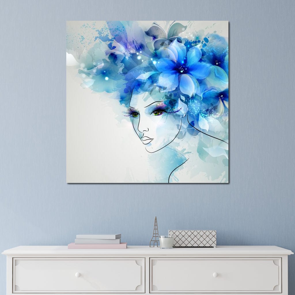 Tablou Canvas Premium, LuxCanva® G1082, Vis Albastru, Flori, Portret, Gratie, Nuanta, Rafinata, Delicatete, Podium, Fotomodel, Living, Dormitor