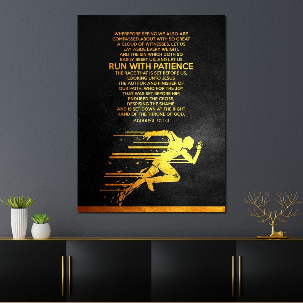 Tablou Canvas Premium LuxCanva® F1031, Alearga Spre Victorie , Verset, Biblic, Alergare, Rabdare, Perseverenta, Living Room, Birou, Culori vibrante