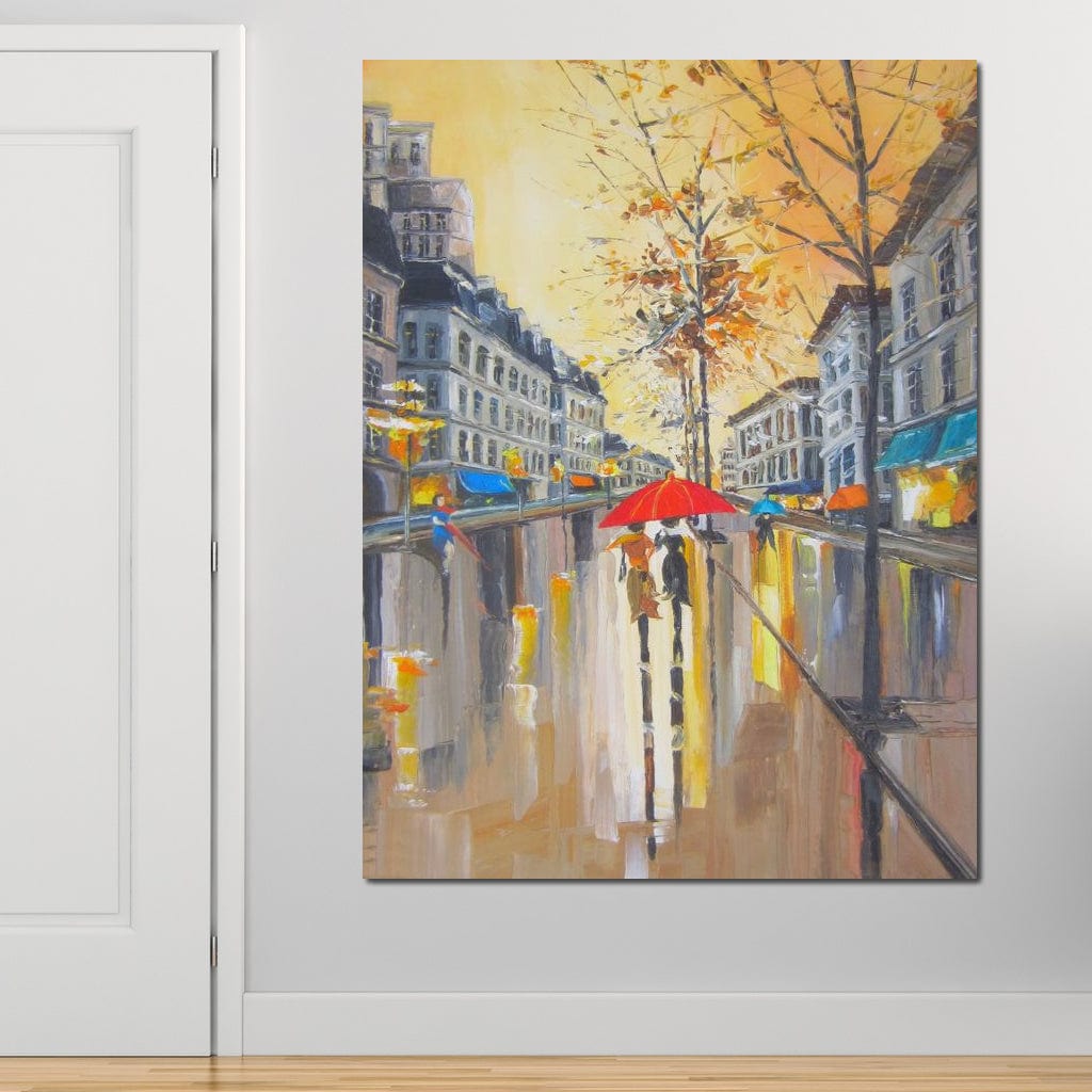 Tablou Canvas Premium LuxCanva® E1029, Toamna Pariziana, Ploaie, Oras, Toamna, Umbrela, Serenitate, Living Room, Culori vibrante
