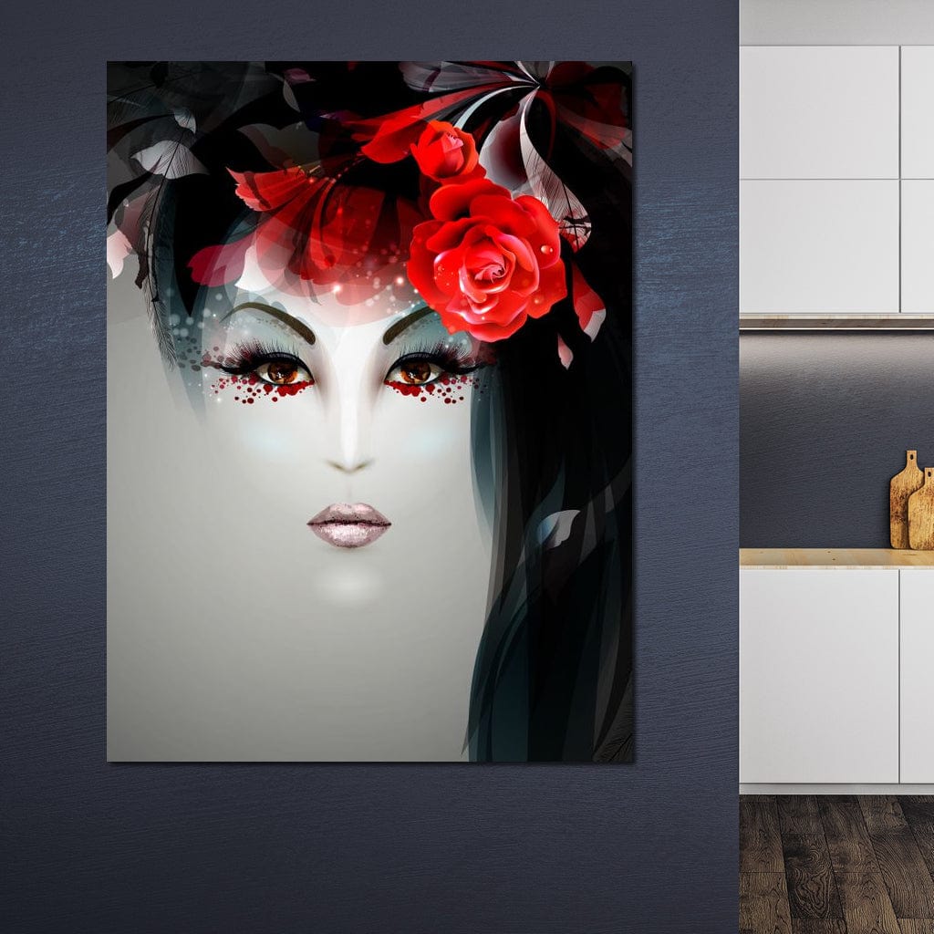 Tablou Canvas Premium LuxCanva® G1072, Taina Petalelor , Pictura, Trandafiri, Rosii, Mistic, Flori, Machiaj, Privire, Magie, Salon, Beauty, Living, Dormitor