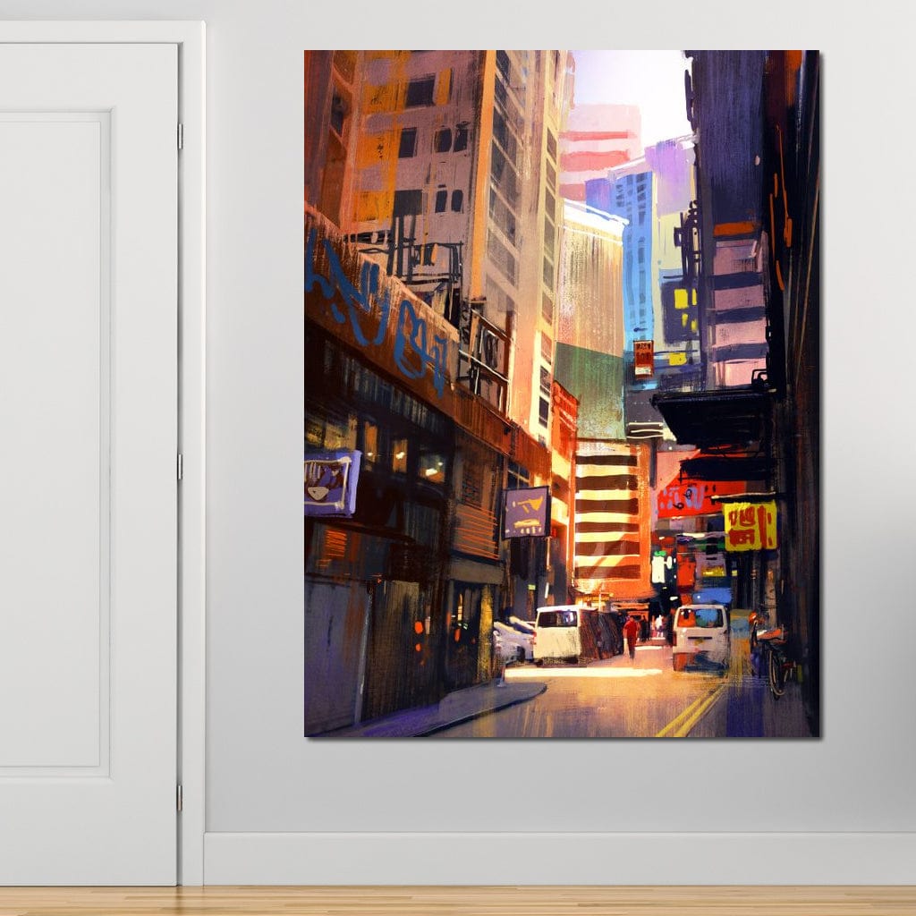 Tablou Canvas Premium, LuxCanva® O1029, Asia Misterioasa, Labirint, Oras, Flacari, Culoare, Alei, Viitor, Restaurant, Magazin, Beton, Reclame, Vacanta, Turism, Calatorie, Birou, Living, Dormitor