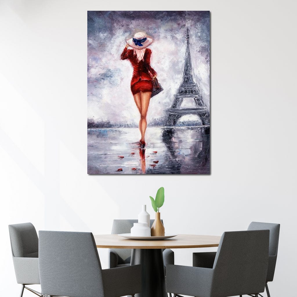 Tablou Canvas Premium LuxCanva® E1047, Rendez-Vous la Turnul, Paris, Strazi, Pasi, Rochie, Parizian, Living Room, Culori vibrante