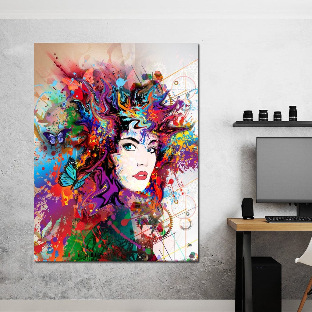 Tablou Canvas Premium, LuxCanva® G1081, Energia Creativitatii, Explozie, Culoare, Haos, Femeie, Privire, Artistic, Expozitie, Living, Dormitor