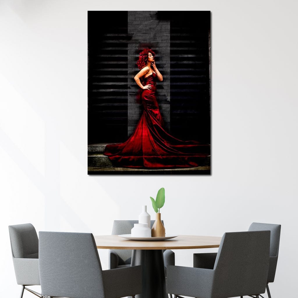 Tablou Canvas Premium, LuxCanva® G1090, O Diva in Rosu, Rochie, Rosie, Nocturn, Seductie, Regina, Noptii, Intalnire, Fashion, Living, Dormitor