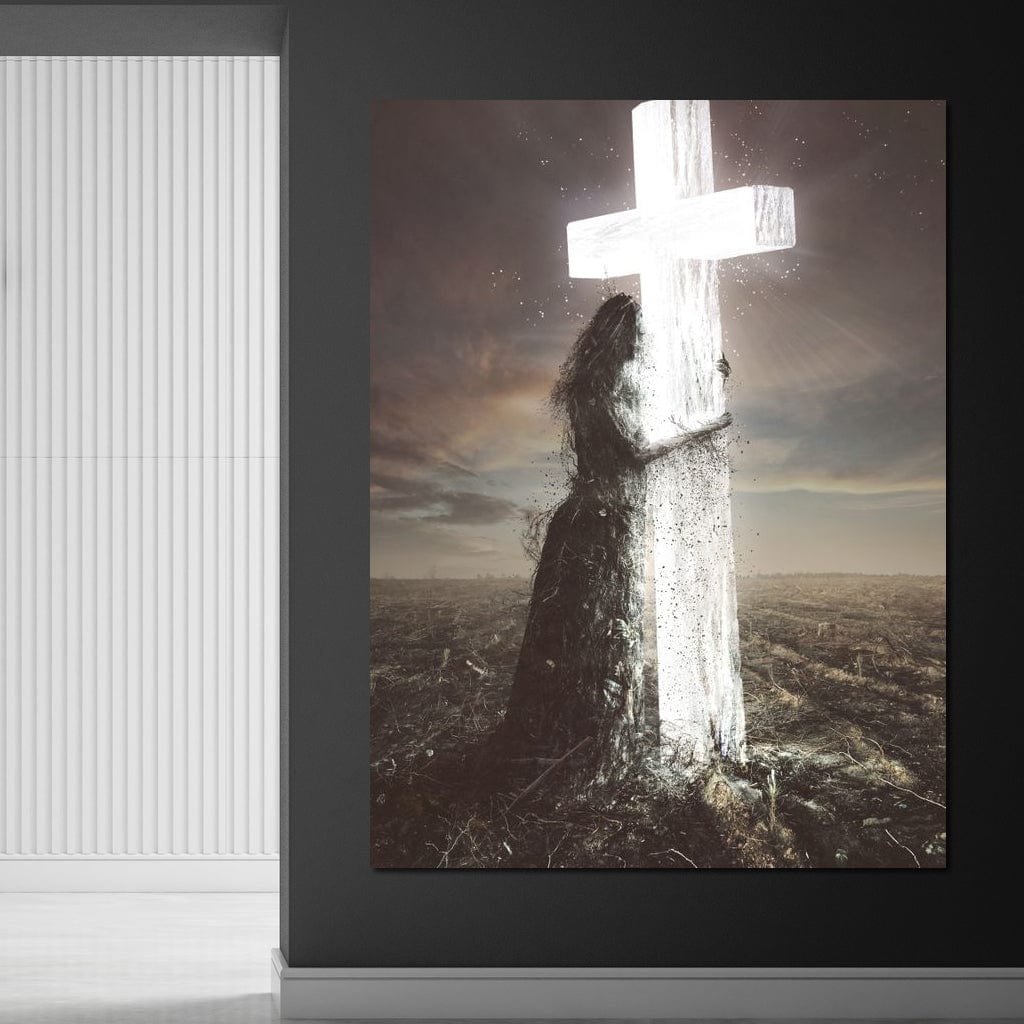 Tablou Canvas Premium LuxCanva® H1013, Imbratisarea Divinitatii , Cruce, Lumina, Mangaiere, Imbratisare, Salvare, Iubire, Putere, Living, Dormitor