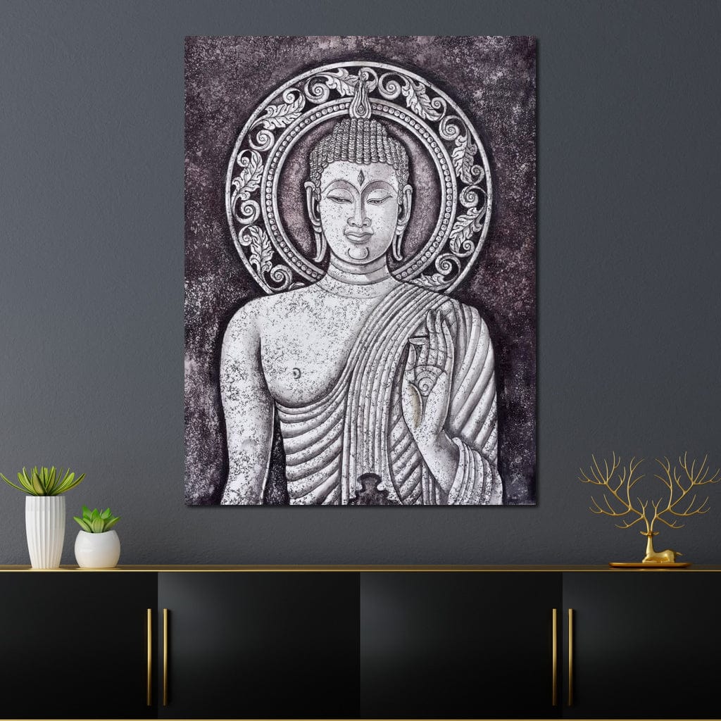 Tablou Canvas Premium LuxCanva® I103, Serenitate in Alb si Negru, Buddha, Zen, Meditatie, Spiritualitate, Liniste, Armonie, Echilibru, Iluminare, Living, Dormitor