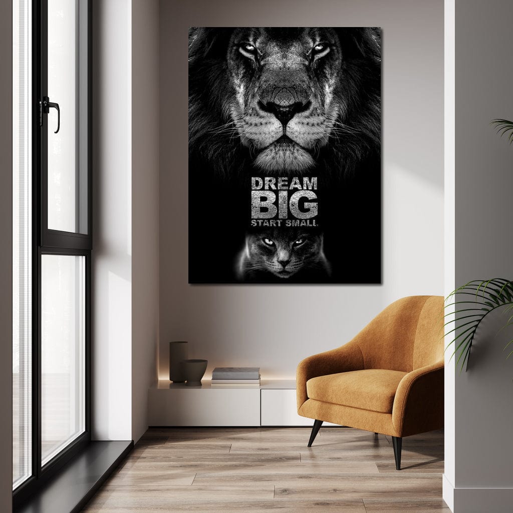 Tablou Canvas Premium LuxCanva® F1028, De la Mic la Legendar , Leu, Pisica, Evolutie, Vis, Realitate, Living Room, Birou, Culori vibrante