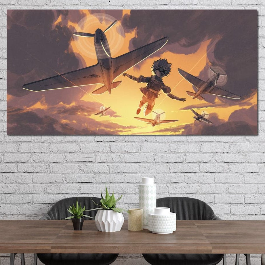 Tablou Canvas Premium, LuxCanva® K1019, Micul Aviator, Zbor, Vise, Nori, Cer, Copil, Escadrila, Soare, Stele, Avioane, Aventura, Curaj, Erou, Aerian, Cinematic, Aviatie, Camera Copii