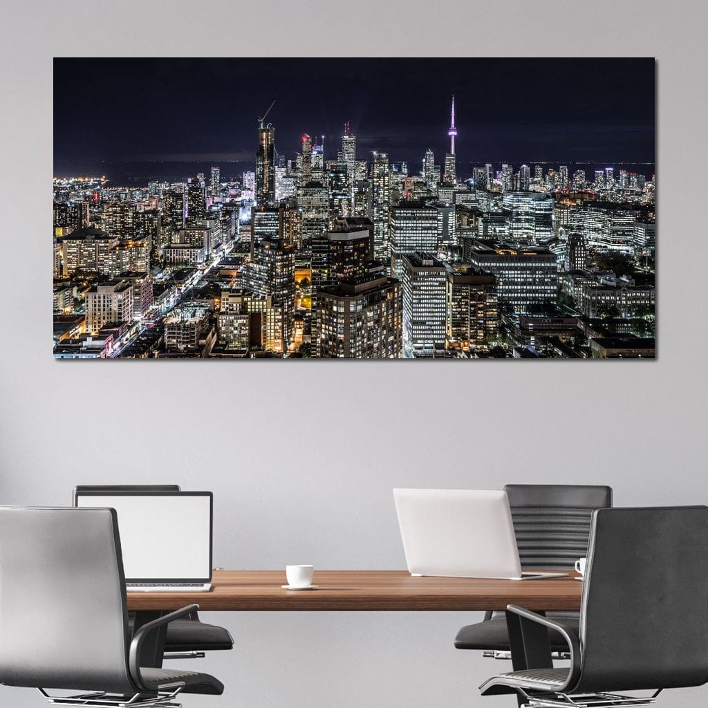Tablou Canvas Premium, LuxCanva® O1061, Orasul in Mii de Ferestre, Toronto, Canada, Glob, Lumina, Cristal, Apogeu, Otel, Neon, Stele, Puls, Electric, Visare, Vacanta, Privitor, Birou, Living, Dormitor