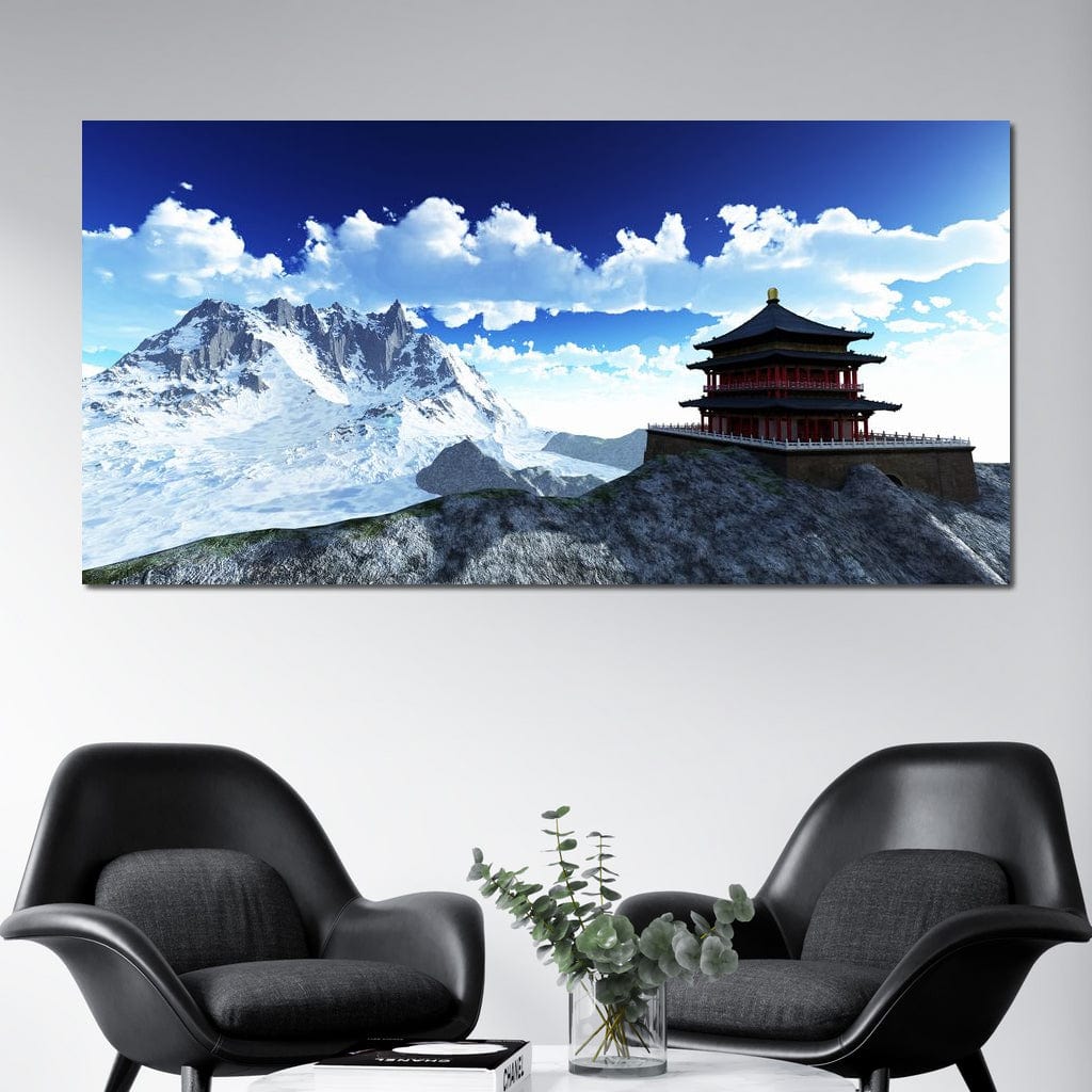 Tablou Canvas Premium, LuxCanva® O1045, Armonie in Himalaya, Templu, Munti, Inzapezit, Cer, Pamant, Orient, Pace, Varf, Mister, Spiritualitate, Asia, Pagoda, Sacru, Nori, Birou, Living, Dormitor